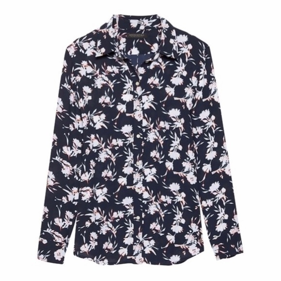 Banana Republic Dillon Classic Fit Blue Floral Top L EUC - Picture 1 of 6